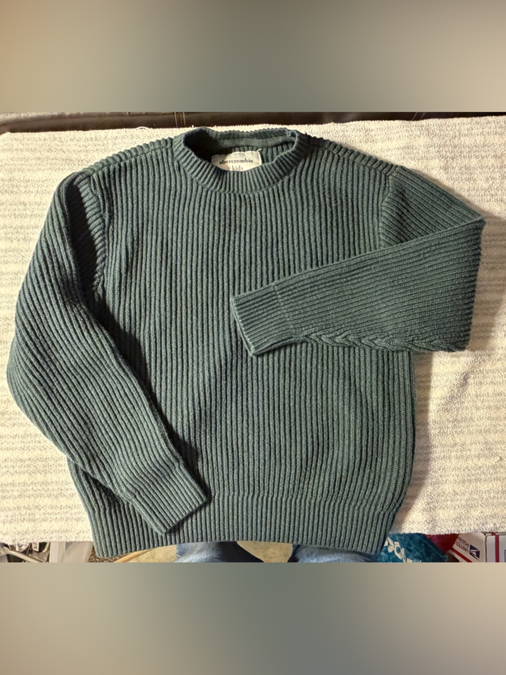 abercrombie kids Forest Green Ribbed Crewneck Sweater